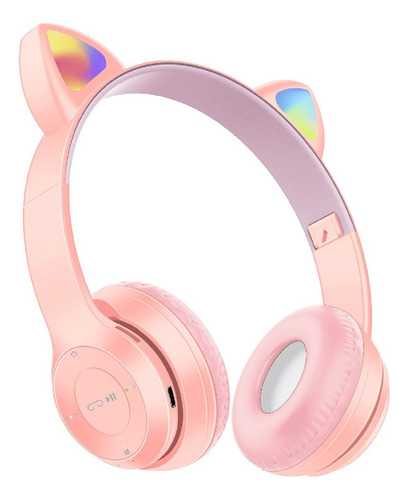 Auriculares Bluetooth Orejita Gatito Para Nena Premium Rosa