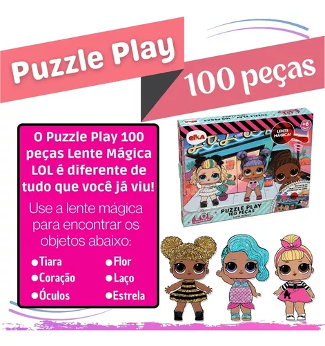 Jogo Puzzle 100 Pçs Quebra Cabeça Infantil Lol com Lente Mágica