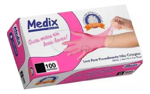 Kit 100 Luva Rosa Nitrílica Sem Pó Ambidestra Descartavel