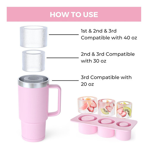 . Forma De Gelo De Silicone Rosa Para Copo De Água Stanley
