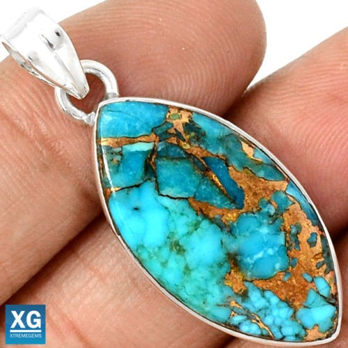 Imagen 1 de 1 de Dije Plata 925 Piedra Natural Turquesa De Arizona Con Cobre