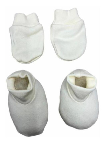 Pantufa E Luva Recém Nascido Bebé Branco Algodão