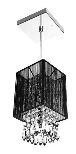 Lustre Pendente De Cupula C.fio Cristal Acrílic Preto