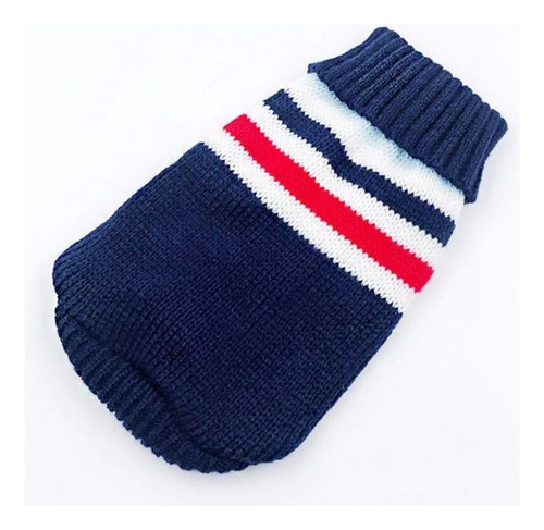 Roupa Cachorro Gato Colete Pullover Tricô Tricot Azul Listra