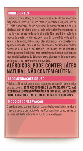 Materna 30 Comprimidos Polivitamínico Vitaminas Y Minerales Sem Sabor
