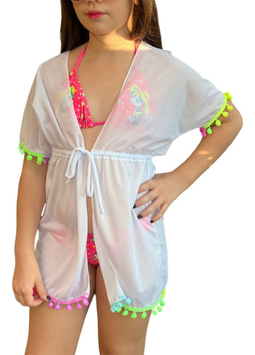 Vestido De Praia Menina Infantil Saída Piscina Com Regulagem