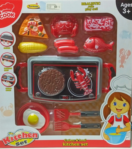 Set Cocina  Parrilla Accesorios Luz Y Sonido Juguete Niña 