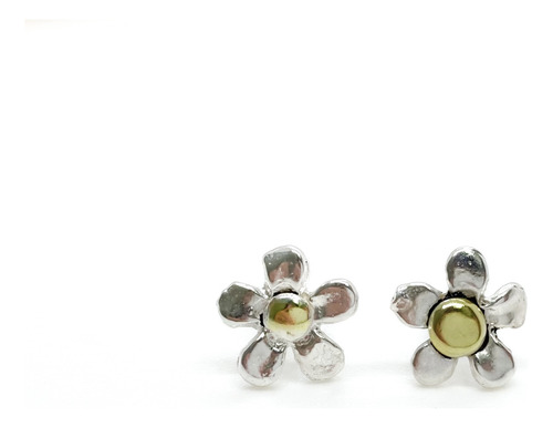 Aros Flores Plata Y Oro 9 Mm