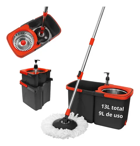 Powermaid Mop Esfregão Duo Giratório Desmontável Duas Águas Cesto Ino