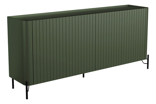 Balcão Buffet P/ Sala Porta Brise 180cm Pés Metal 100% Mdf Cor Musgo Com Preto