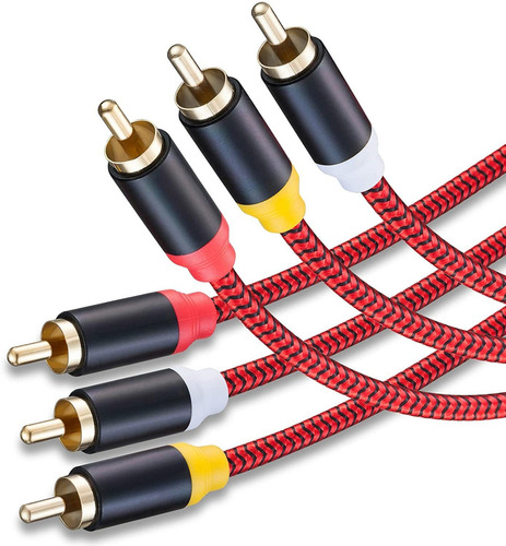 Cable De Audio/video 3 Rca Macho A Macho | Rojo Trenzado