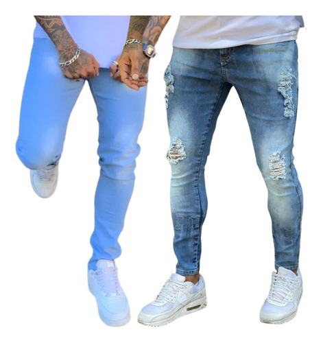 Kit 2 Calça Jeans Masculina Slim Fit Reta N/ Skinny Lycra Nf