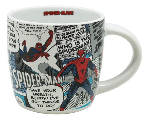 Tazon De Ceramica Spiderman Marvel Ovalado Caja De Regalo