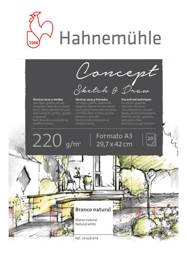 Bloque conceptual Hahnemühle Sketch & Draw A3, 220 g, 20 hojas