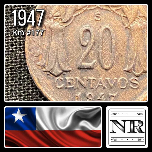 Chile - 20 Centavos - Año 1947 - Km #177 - Flor Nacional