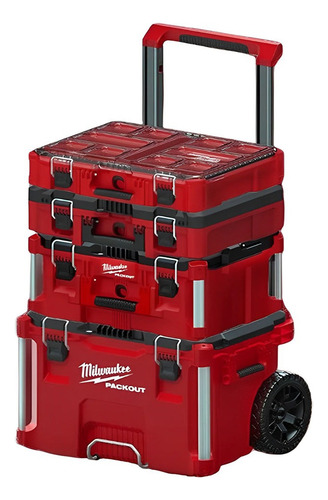 Kit Maletas E Caixas Com Carrinho Packout Milwaukee Cor Vermelho