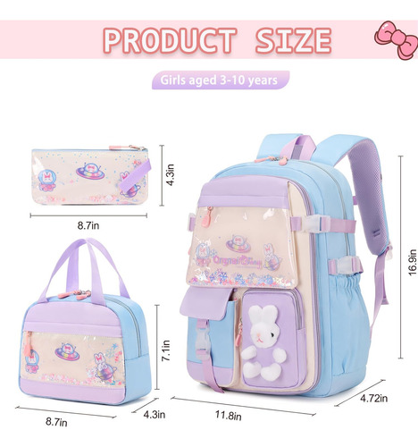 Mochila De Conejo De 3 Piezas Para Niñas, Mochila Para Niñas