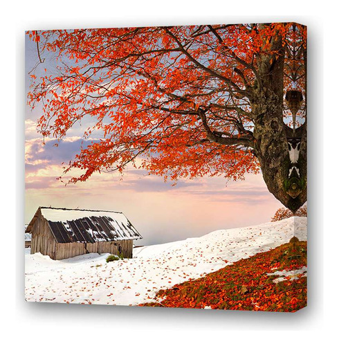 Cuadro 45x45cm Paisaje De Invierno Arbol Hojas De Cobre