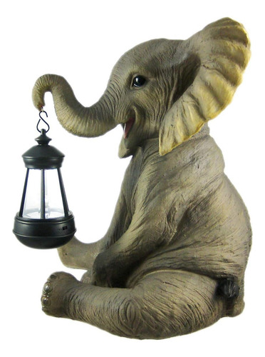Encantadora Estatua De Elefante Africano Con Linterna, Adora
