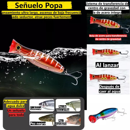 4 Señuelos Popper De 43g Kit Pesca Superficial Mar Playa Río