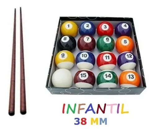 Jogo Bolas Bilhar Infantil Numeradas 38 Mm 02 Tacos 90 Cm