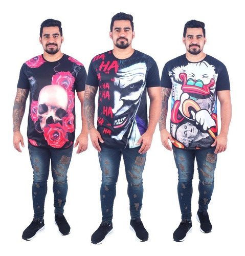 Kit Com 3 Camisa Masculina Long Line Sweg Floral Oferta 