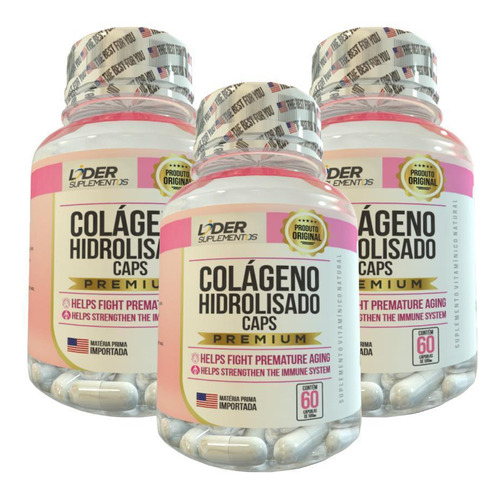 Colágeno Hidrolisado Caps - 60 Cápsulas 500mg 3 Potes