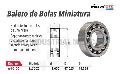 2 Baleros De Bolas Miniatura Modelo Rls6-zz Marca Weston P