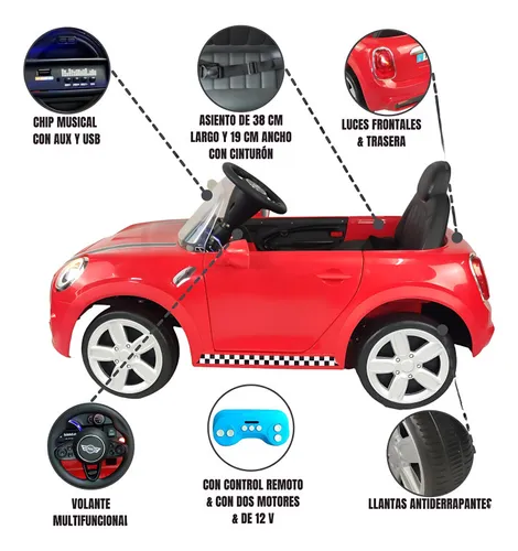 Carro eléctrico para niños con control remoto 12V cooper - Rojo