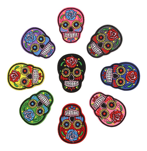 8 Piezas Diseño De Calavera Coser Parches Bordados Apliques