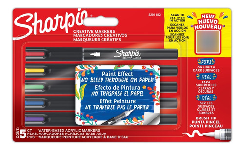 Marcador Sharpie Creative Acrilico Pincel Brush X 5 Colores