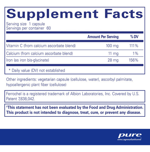 Suplemento De Ferro Pure Encapsulations Optiferin-c 60 Cápsu