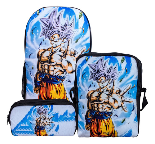 Set 3 Mochila Lunchera Lapicera Lona Escolardragon Ball Goku