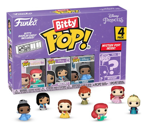 Funko Bitty Pop Princesas Ariel Mulan Tiana Surpresa, paquete de 4