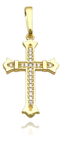 Pingente Fino Crucifixo Gótico Cravejado Banhado A Ouro 18k
