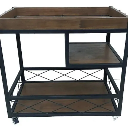 Bar Carrito En Hierro Y Madera Mazisa Negro Nogal