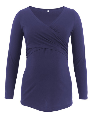 Top De Lactancia De Manga Larga Liso Con Cuello En V Y Volan