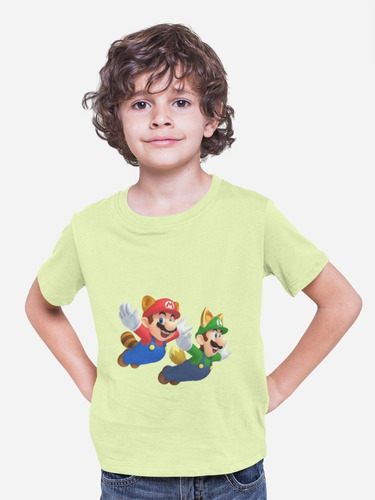 Polera Infantil Unisex Mario Bros Super Mapache Estampado