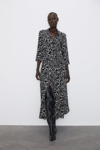 Vestido Z.a.r Camisero Largo Estampado Talle M