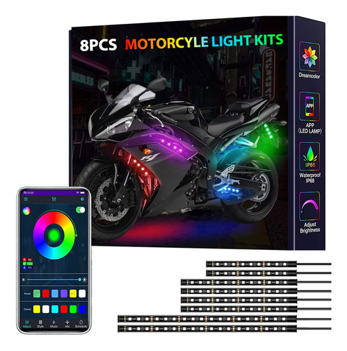 Kit De 8 Luces Led Para Moto Control App Multicolor Impermea
