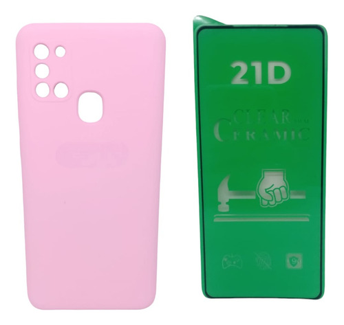  Silicone Case Cerrado Para Samsung A21s Y Vidrio Ceramico