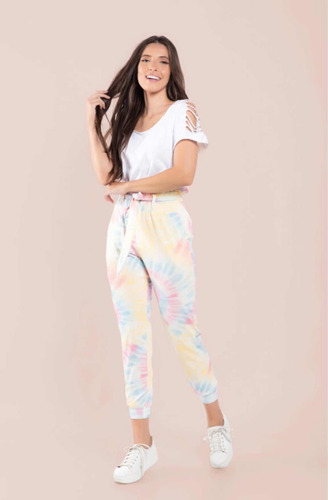 Imagem 2 de 4 de Calça Feminina Jogger Malha Tie Dye Com Elástico Blogueira