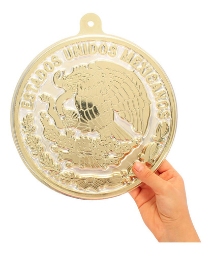 Imagen 2 de 3 de Escudo Nacional Mexicano Plástico 3d Oro Med 25cm Mylin 24pz