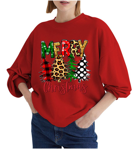 Sudadera Arbol Navidad Para Mujer Cuello Redondo Grafico