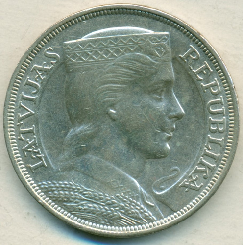 Letonia Moneda De Plata Tamaño Corona 5 Lati 1931 #9 Sc-