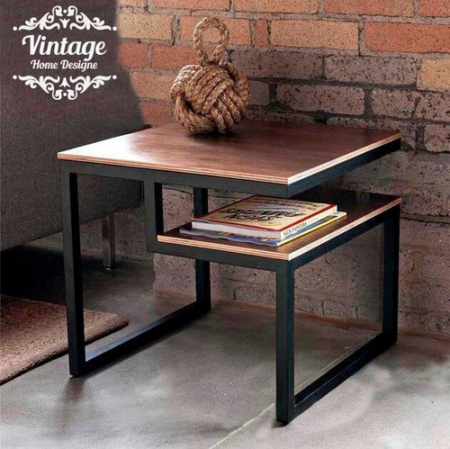 Imagen 1 de 6 de Mesa Auxiliar Metálica Con Madera, Estilo Industrial