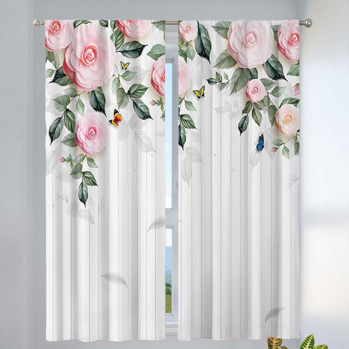 Las Cortinas Transparentes Con Estampado De Rosas 132x241cm