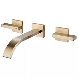 Brushed Brass Wall Mount Bathroom Faucet Brushed Gold B...