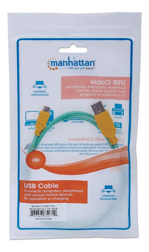Cable Micro-b Usb Manhattan 352710, 480mb 1m Textil Turquesa