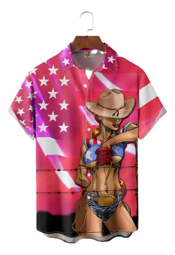 Hjb Camisa Hawaiana Unisex De Vaquero Con Bandera